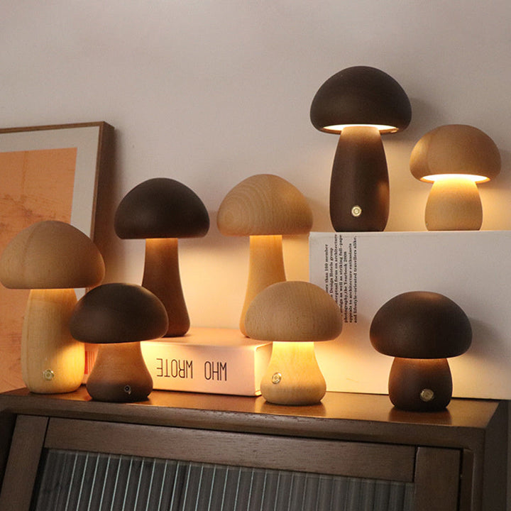 Paris - Rechargeable Wooden Mushrooms Table Lamp